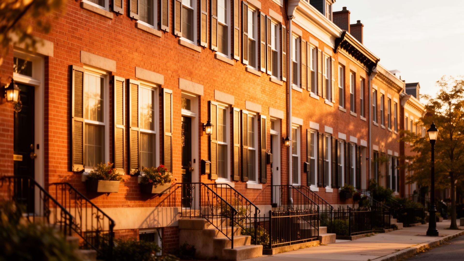 Philadelphia row homes on a sunny street